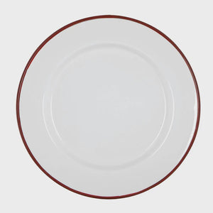 White Enamel Dinner Plate with Coloured Rim