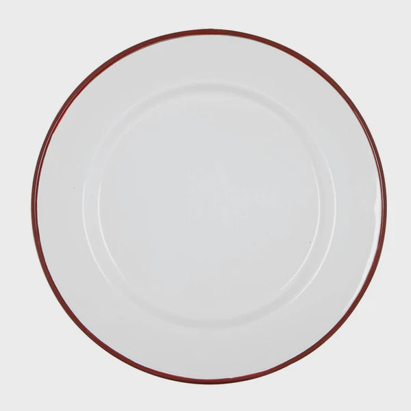 White Enamel Dinner Plate with Coloured Rim