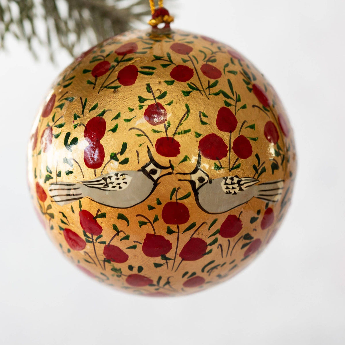 3" Gold &amp; Red Bird Hanging Christmas Tree Bauble Decoration