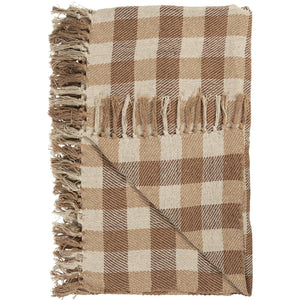 Brown and Beige Check Cotton Throw