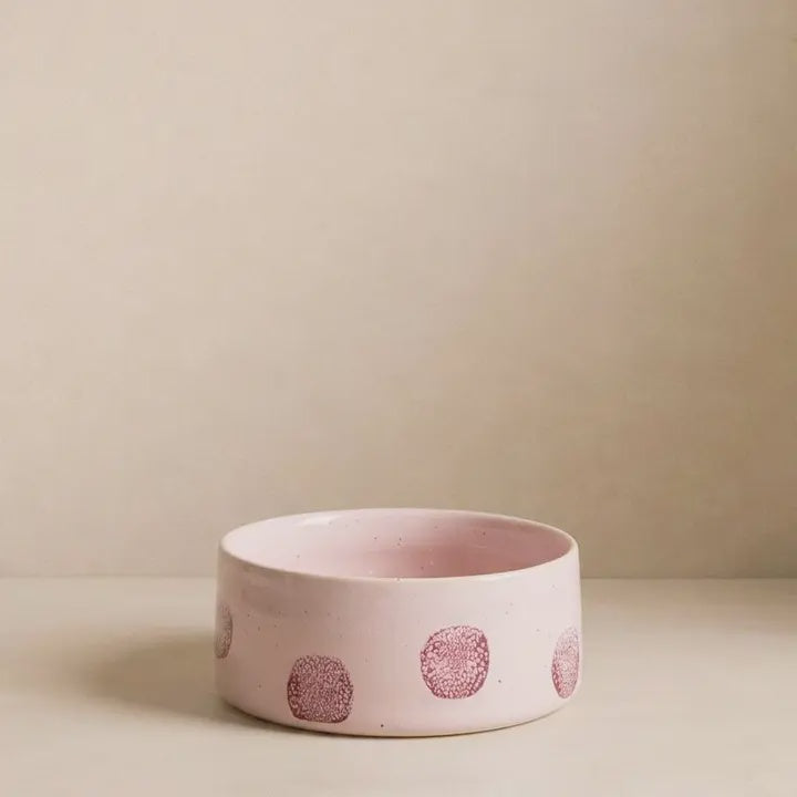 Stoneware Pet Bowl / Pink Spots / 16.5cm
