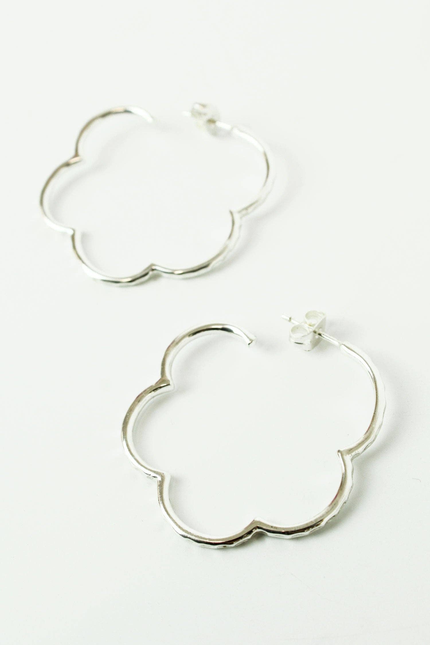 Silver Flower Hoops