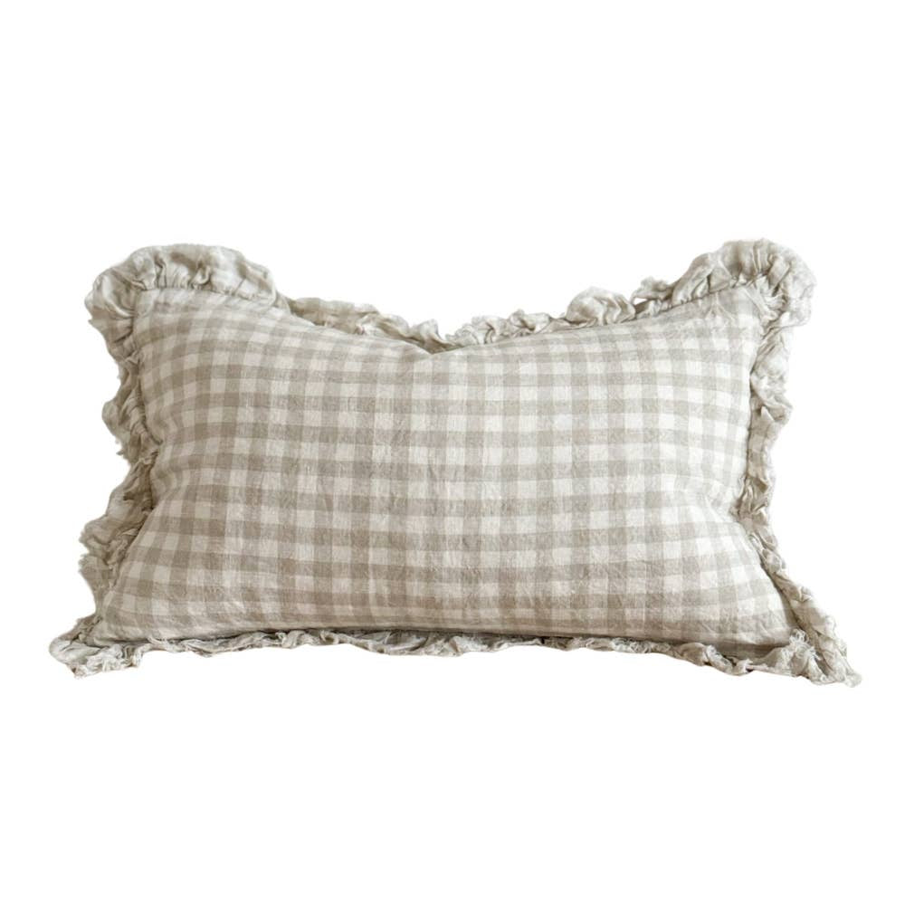 Linen Ruffle Gingham Cushion Cover / 50 x 30 cm