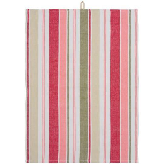 Green &amp; Pink Striped Tea Towel