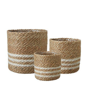 Belle Jute Stripe Plant Pot / White