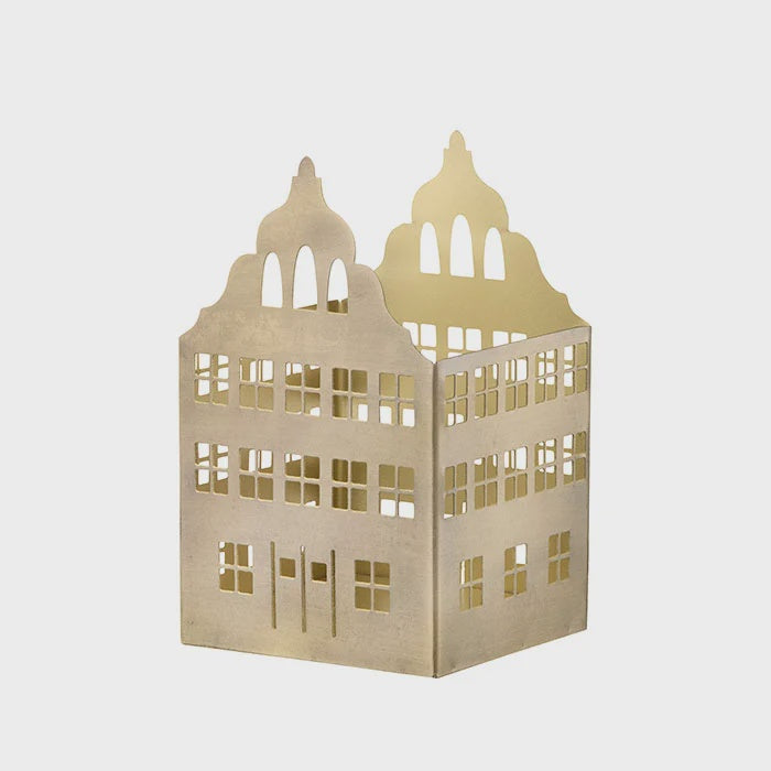 Brass Townhouse Christmas Candleholder