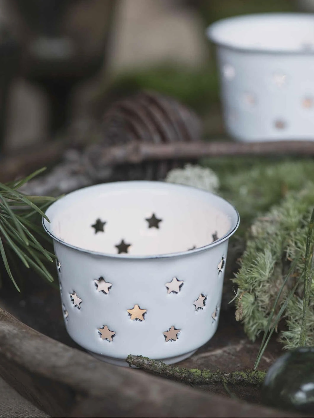 Enamel Star Tealight Holder / White