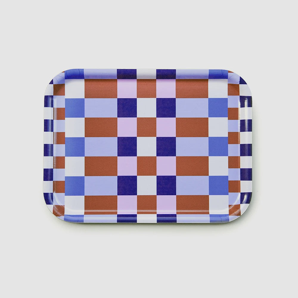 Checkered Rectangular Serving Tray / Caramel Sky