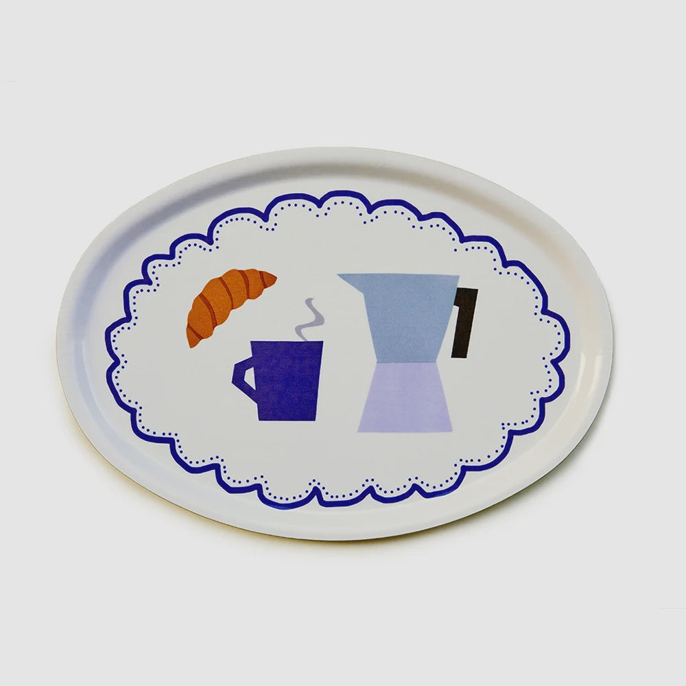 Coffee Time Oval Serving Tray