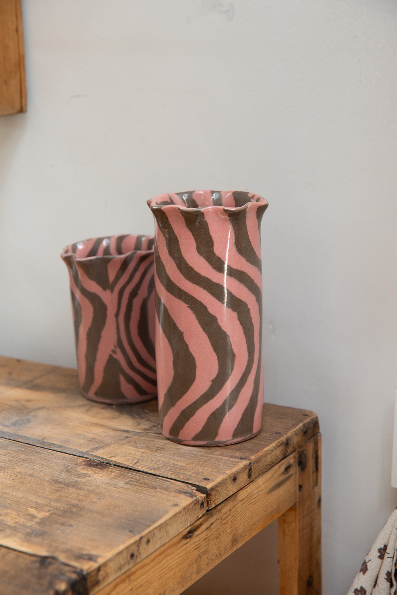 Scalloped Marble Pink Vase / Large