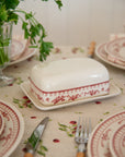 Faustine Patterned Floral Butter Dish / Burgundy