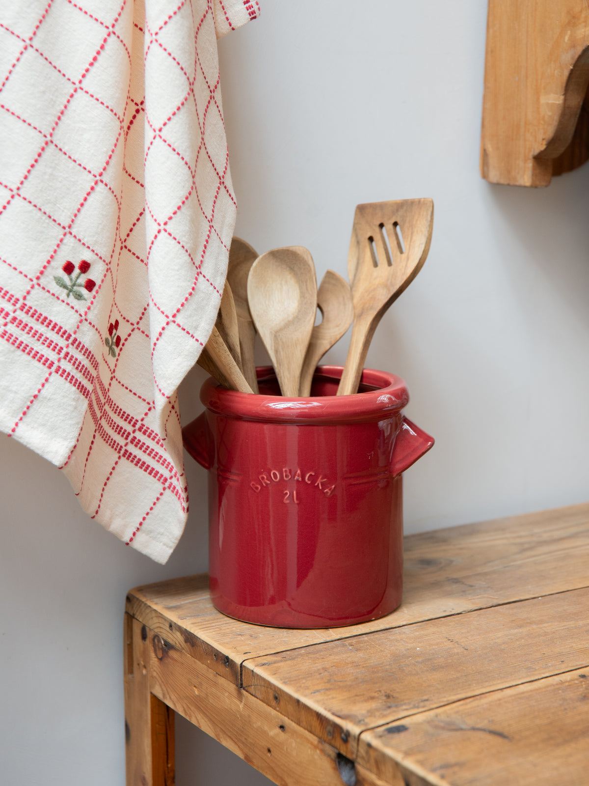 Rustic Utensil Pot with Handles / Burgundy