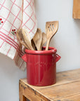 Rustic Utensil Pot with Handles / Burgundy