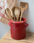 Rustic Utensil Pot with Handles / Burgundy