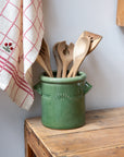 Rustic Utensil Pot with Handles / Green