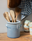 Rustic Utensil Pot with Handles / Light Blue