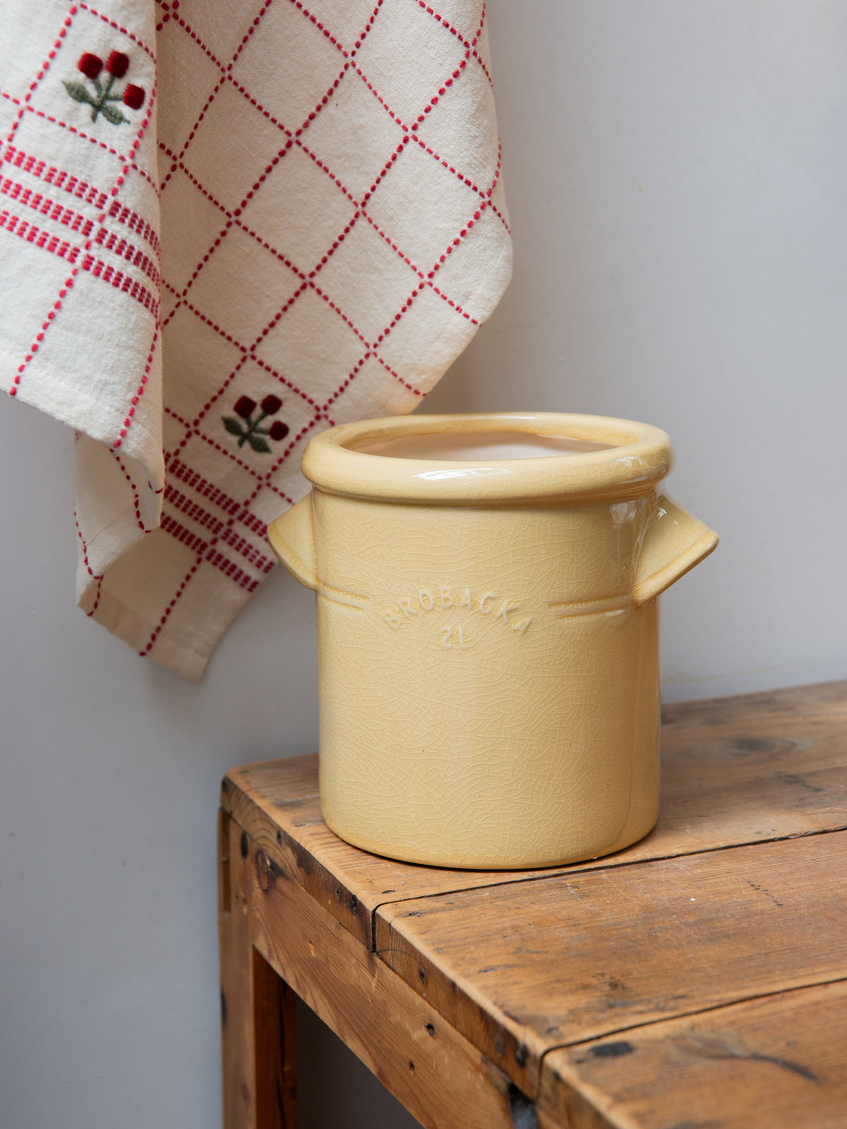 Rustic Utensil Pot with Handles / Yellow
