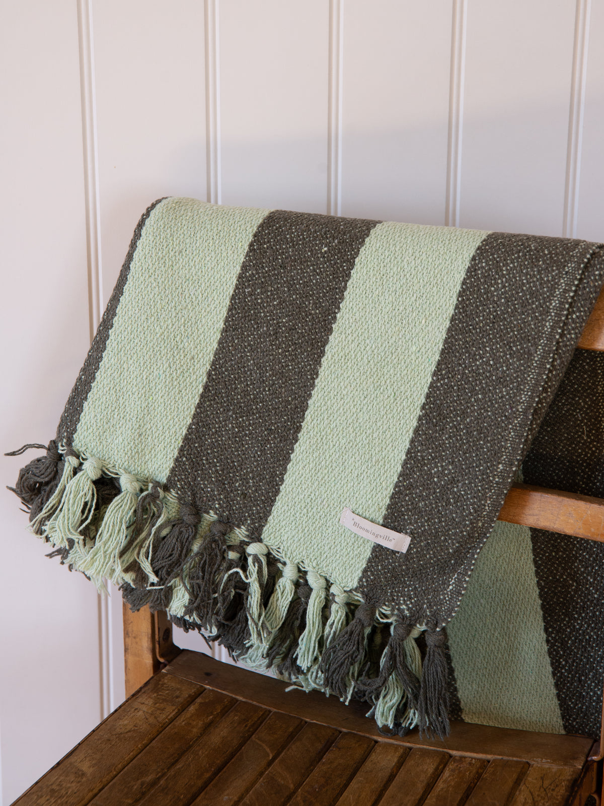 Frello Recycled Cotton Stripe Throw / Green