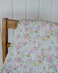 Dusty Blue with Pink, Green Flowers Quilt