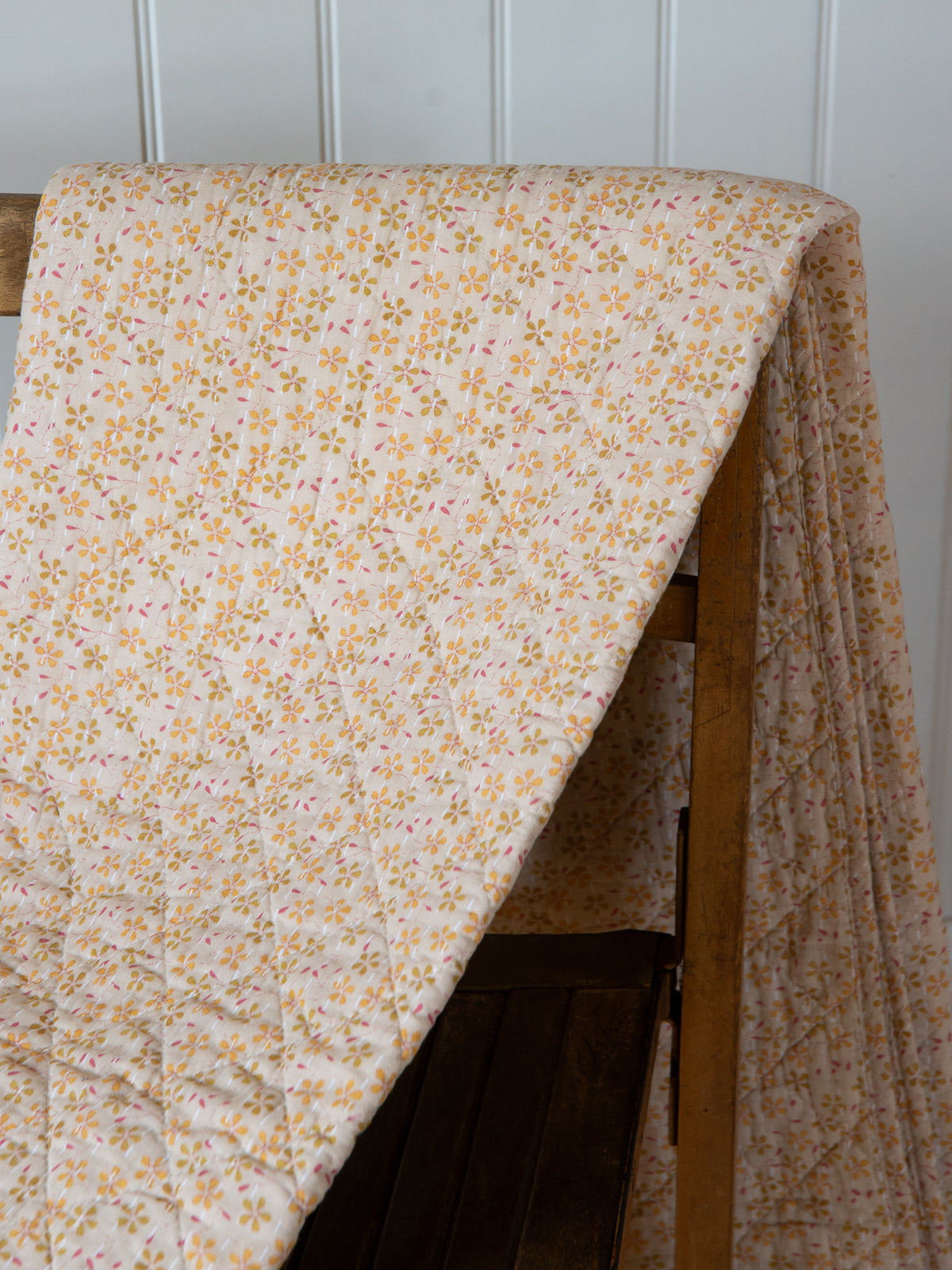Beige with Yellow, Raspberry Flowers Quilt