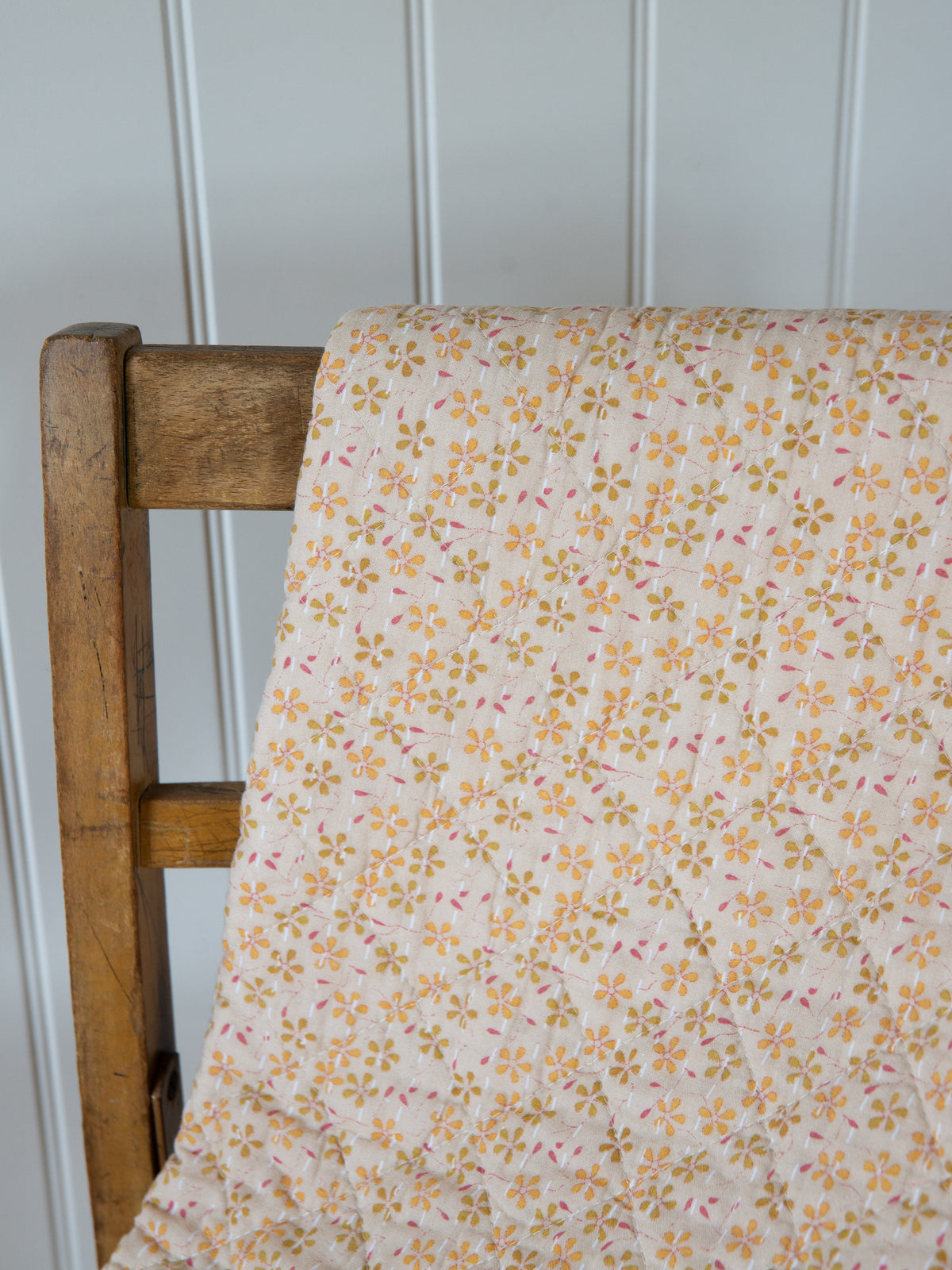 Beige with Yellow, Raspberry Flowers Quilt