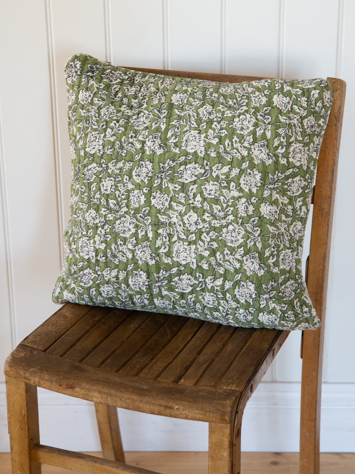 Floral Quilted Cushion / Olive