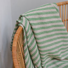 Load image into Gallery viewer, Green Striped Throw From Recycled Cotton