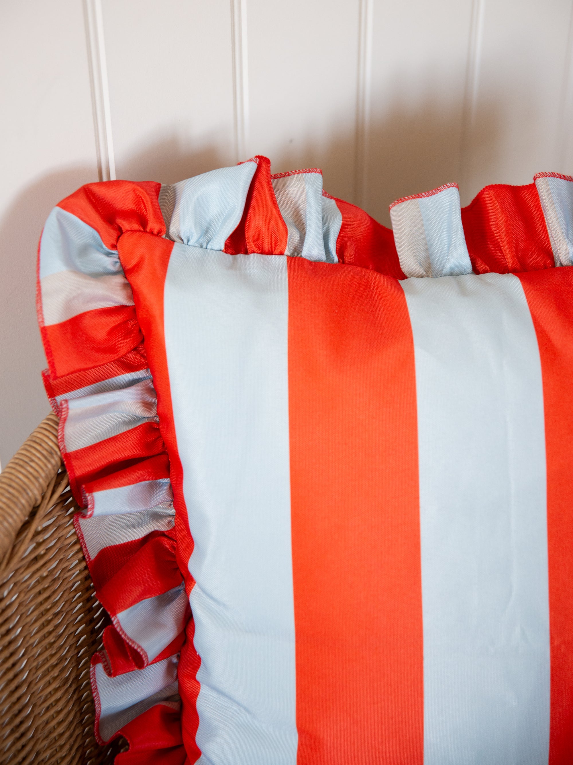 Outdoor Ruffle Striped Cushion Cover / Blue &amp; Red / 45 x 45 cm