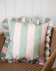 Outdoor  Striped Ruffle Cushion Cover / Green & Pink / 45 x 45 cm