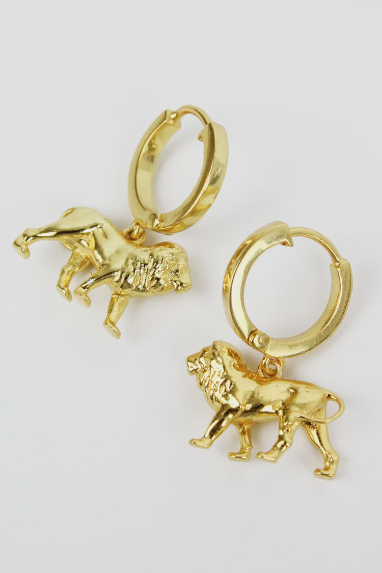 Gold Lion Huggie Hoops