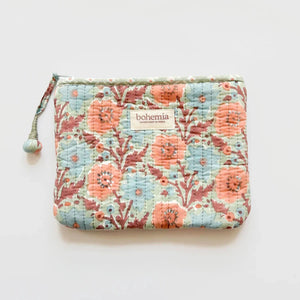 Floral Zip Pouch / Duck Egg