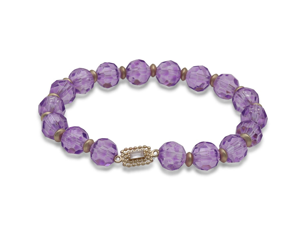 Colourful Glass Beaded Bracelet With Charm/ Purple