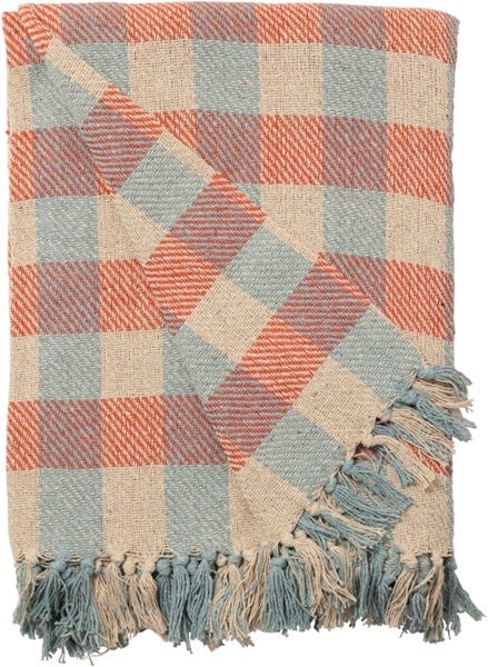 Recycled Cotton Throw / Mint Orange Check