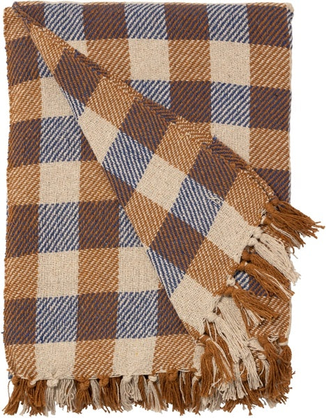 Recycled Cotton Throw / Brown Blue Check