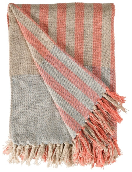 Recycled Cotton Throw / Blue Coral Stripe