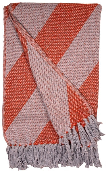 Recycled Cotton Throw / Amber Blue Diagonal Stripe