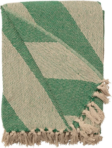 Recycled Cotton Throw / Green Diagonal Stripe
