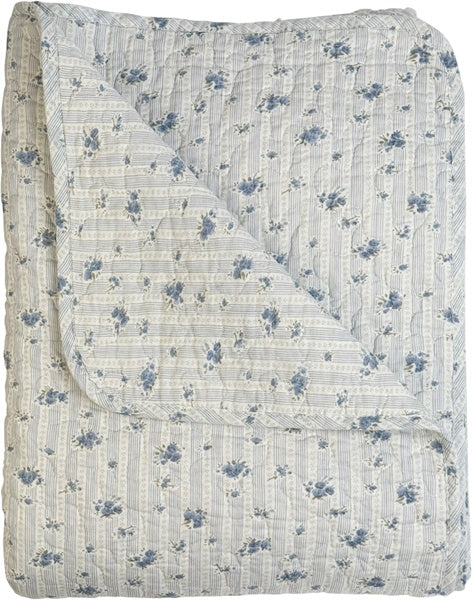 Rosalie Pastel Blue Floral Stripe Quilt 140 x 220cm