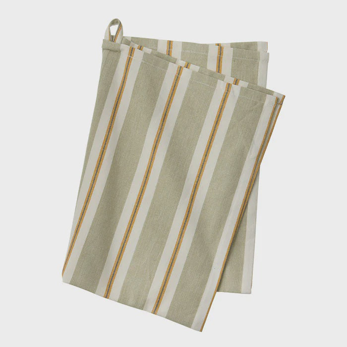 Green and White Striped Tea Towel