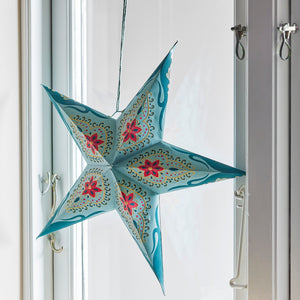 Blue Patterned Hanging Paper Christmas Star