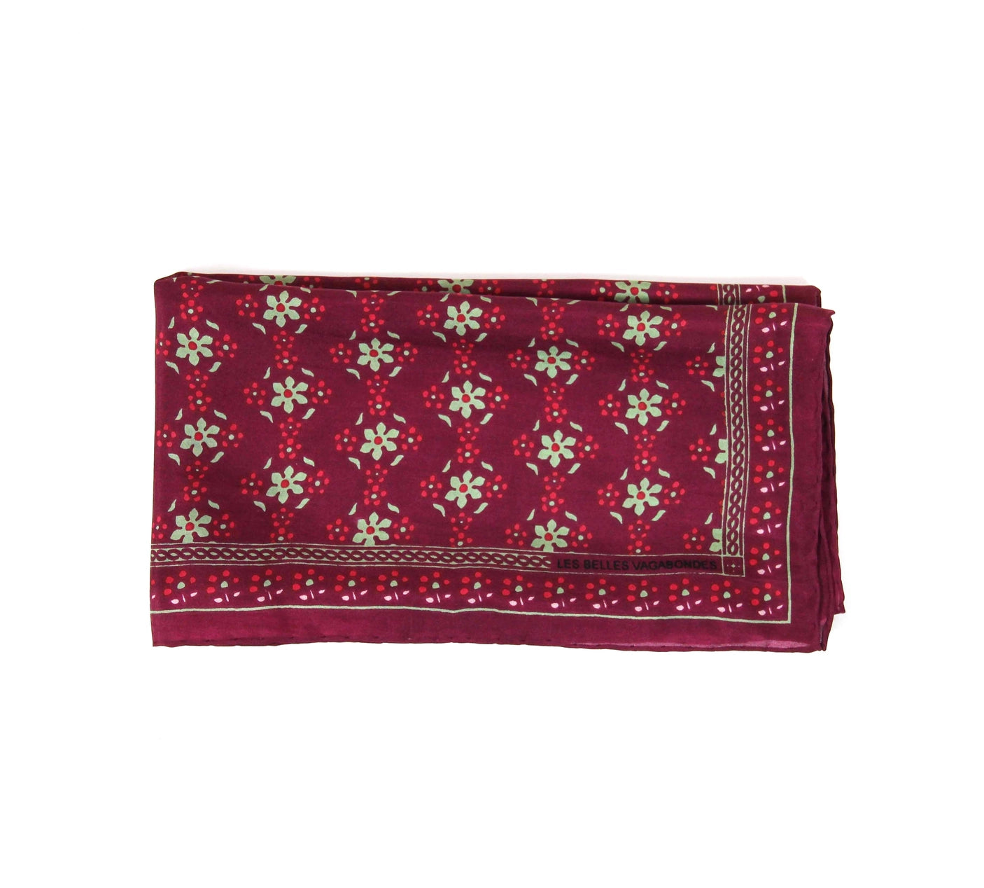 Natasha Hand Printed Mini Silk Scarf / Bordeaux