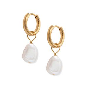 Gold Freshwater Pearl Hoops