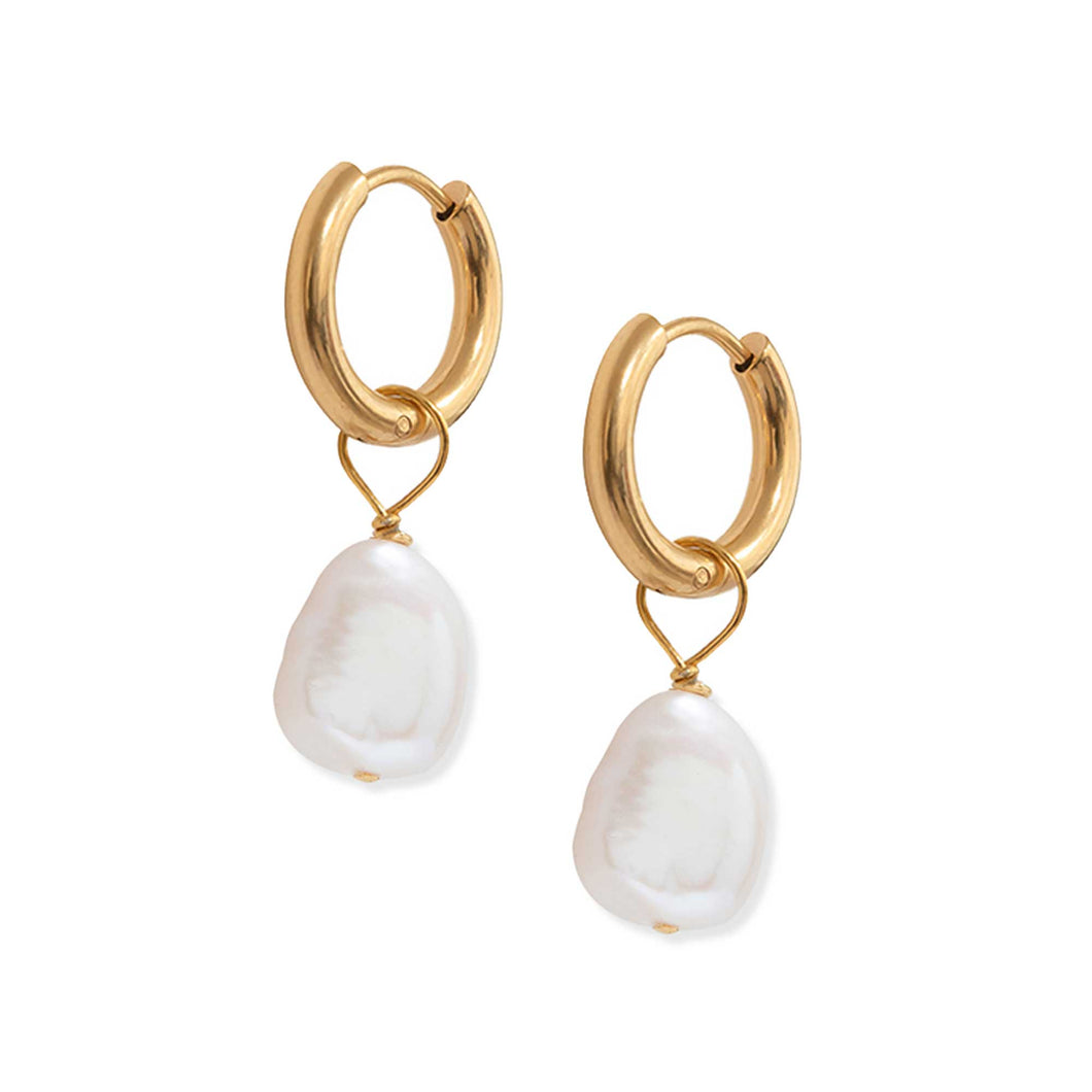 Gold Freshwater Pearl Hoops