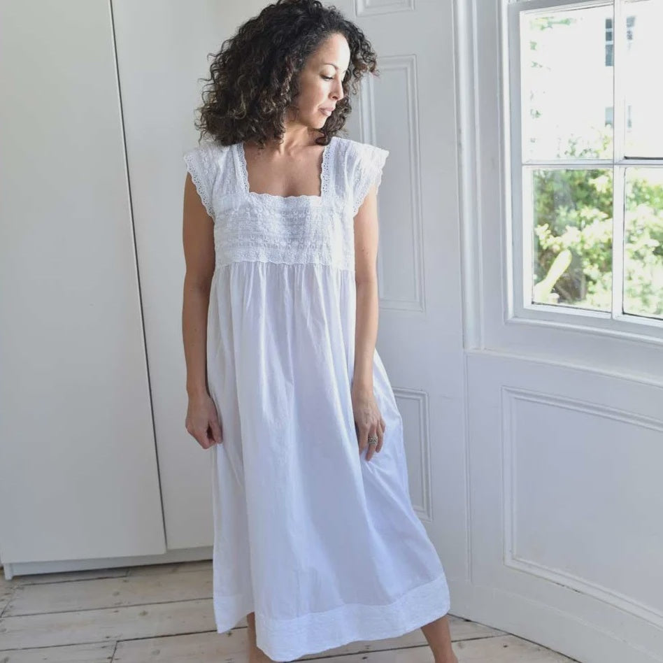 White Cotton and Broderie Anglaise Nightdress