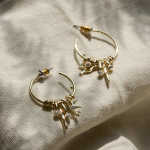 Pilgrim Freedom Crystal Pendant Hoop Earrings in Gold