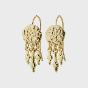 Stefania Floral Pendant Hook Earrings in Gold