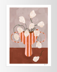 White Flowers in Striped Vase by Frankie Penwill / Sizes
