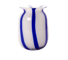 Load image into Gallery viewer, Mouth Blown Glass Vase / Cobalt Stripes