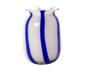 Mouth Blown Glass Vase / Cobalt Stripes