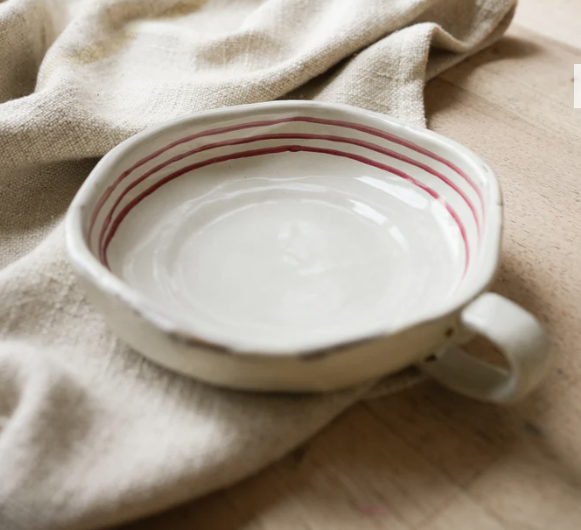 Handpainted Breton Stripe Dish / Brick Red